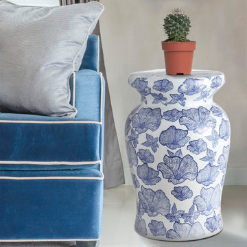 Poppies 17.7" Ceramic Garden Stool - JONATHAN Y